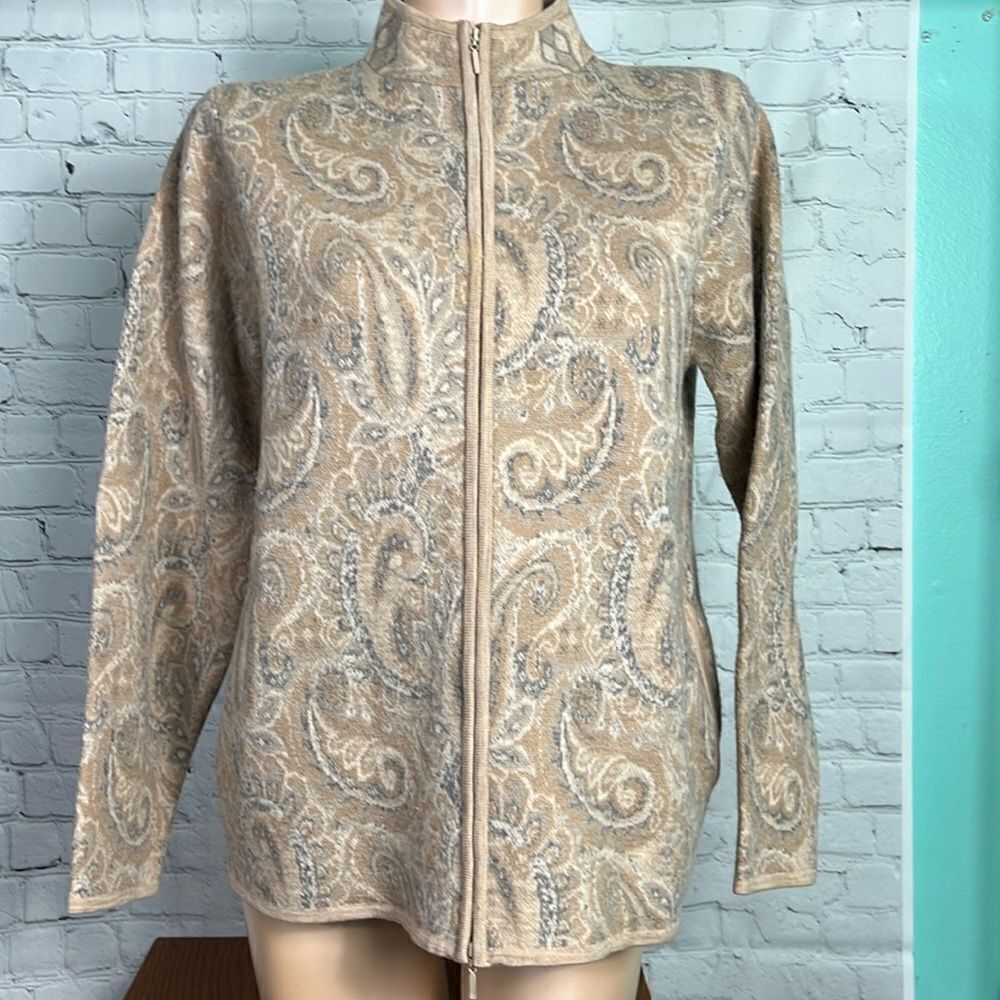 Pendleton Womens Large Zip-up 100% Merino Wool Paisley Sweater